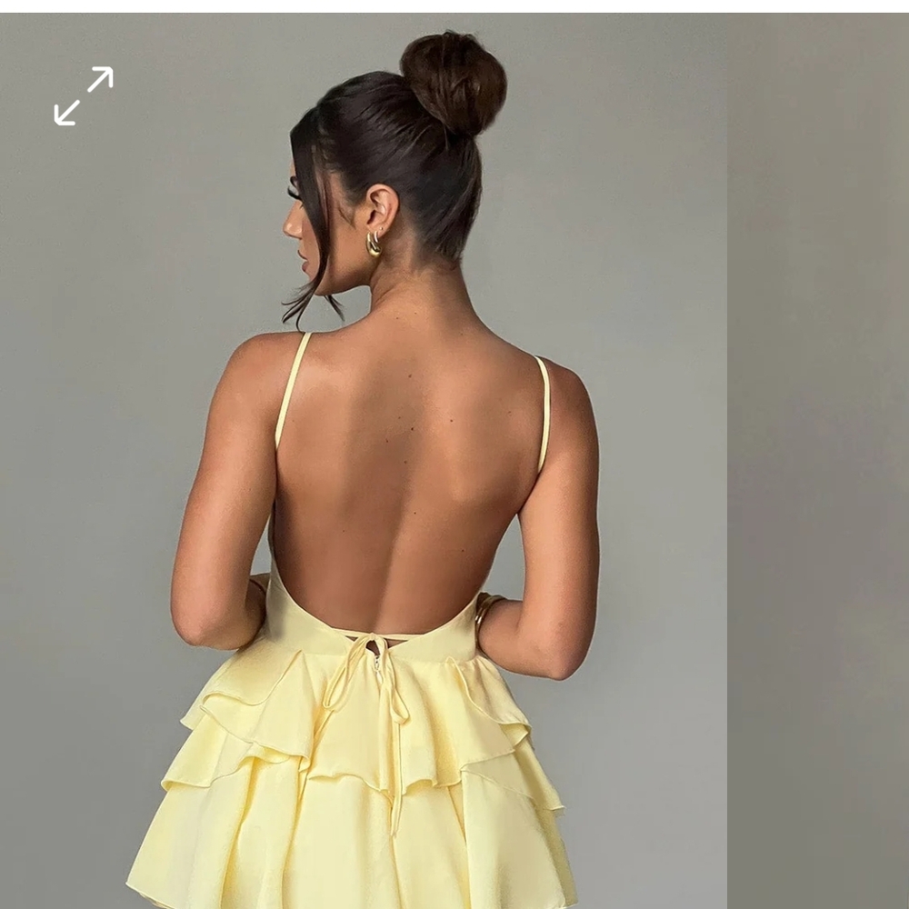 Elegant Backless Yellow Ruffle Dress - Picture 2 of 2